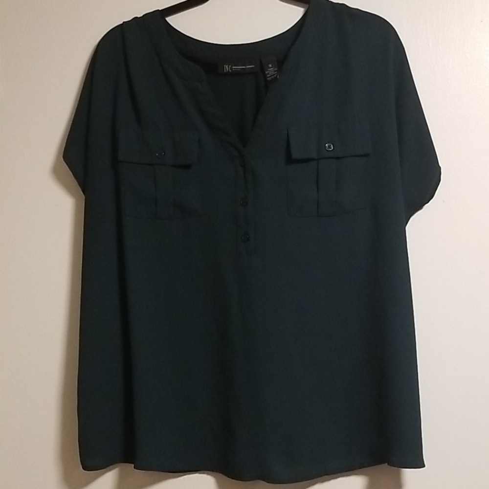 I.n.c mixed media forest green utility blouse